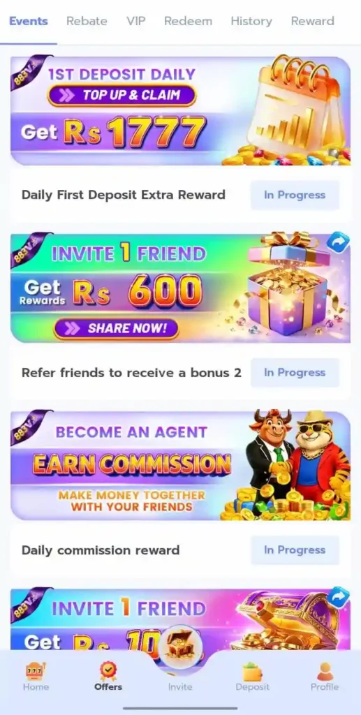 883V Game daily rewards and referral bonus